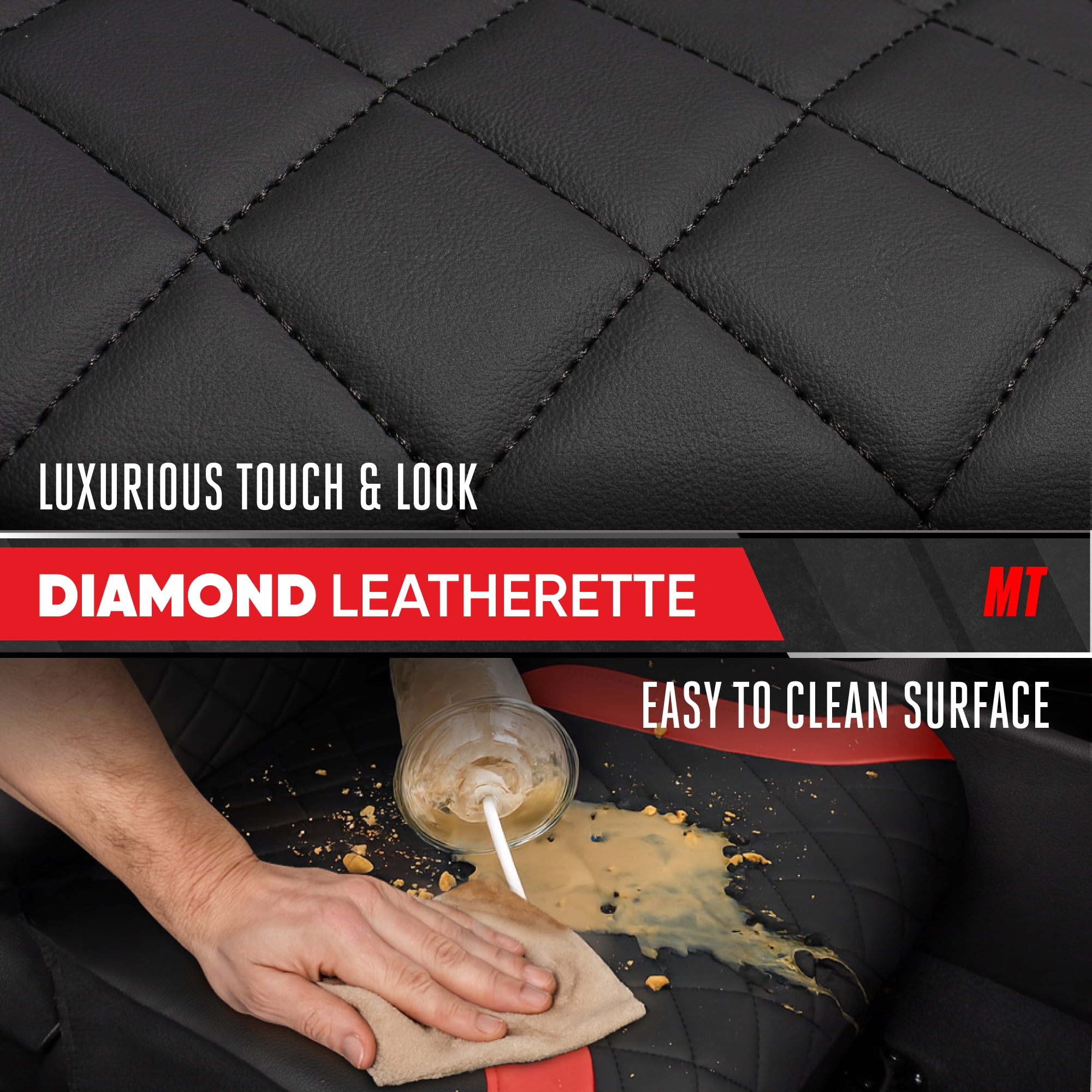 Motor Trend Leather Seat Covers For Trucks, Cars, & SUV - Front Black & Red Car Seat Cover Set - Universal Fit For Most Automotive Seats - Forros Para Asientos De Carro - CarSeat Covers Accessories