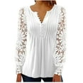 thumbnail image 2 of Zunfeo Lace Tops for Women Puff Sleeve Dressy Blouse Snug Button Pleated Tops, White 2XL, 2 of 8