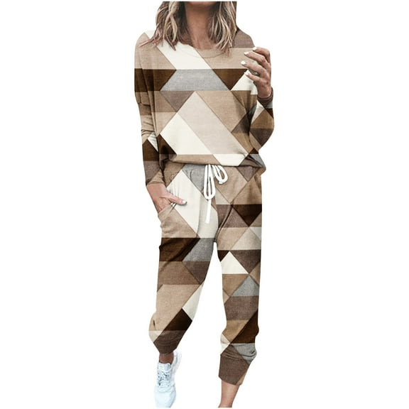 QQAMB Women Two-piece Sets Crewneck Color Block Long Sleeve Sweatshirt and Long Pants Sweatsuit