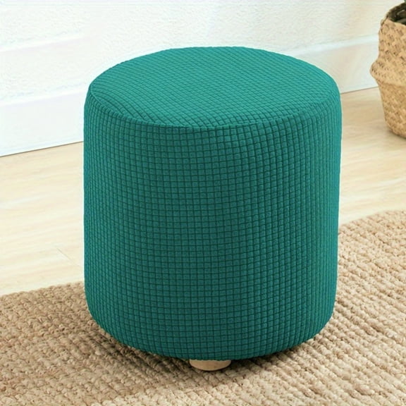 ATJIA Round Ottoman Slipcover Footstool Protector Covers Stretch with Elastic Bottom Jacquard Fabric