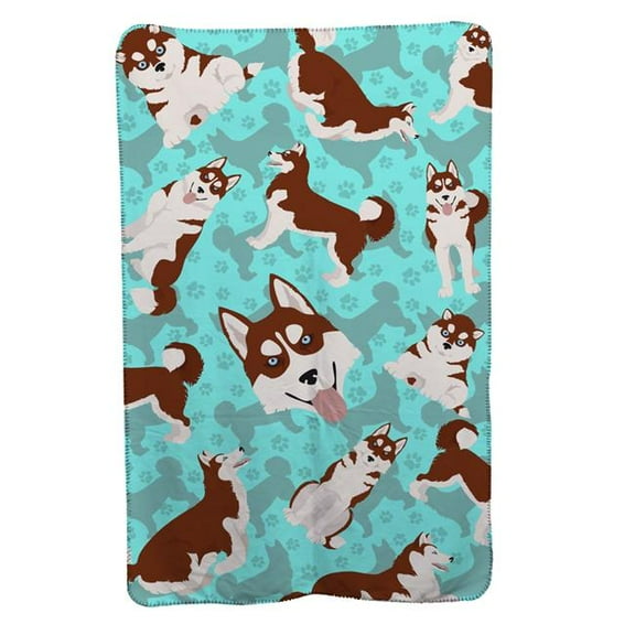 Red Siberian Husky Soft Travel Blanket with Bag 36 in x 58 in