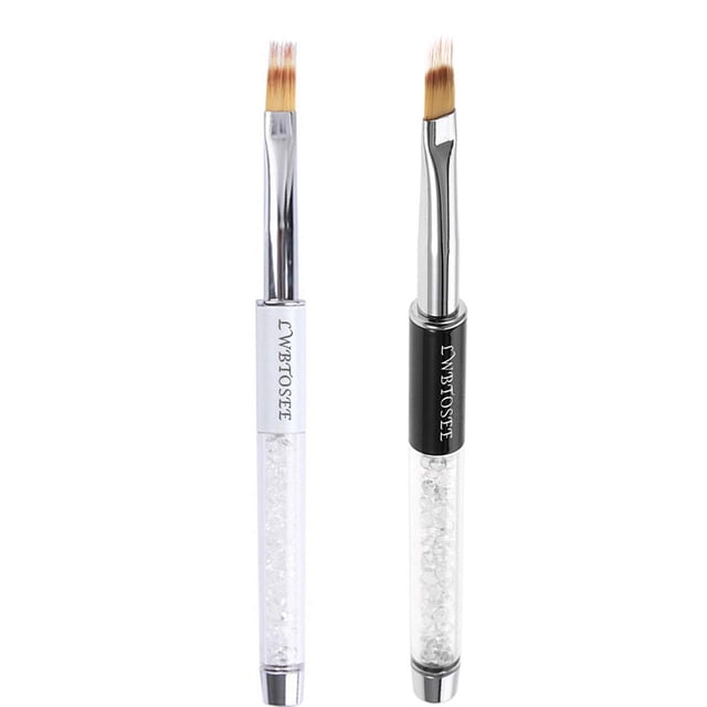 LWBTOSEE 2 cepillos de uñas Ombre para arte de uñas, pintura degradada, mango de diamantes de imitación, dibujo, bolígrafo de gel UV, herramienta de pincel para manicura (blanco y negro)