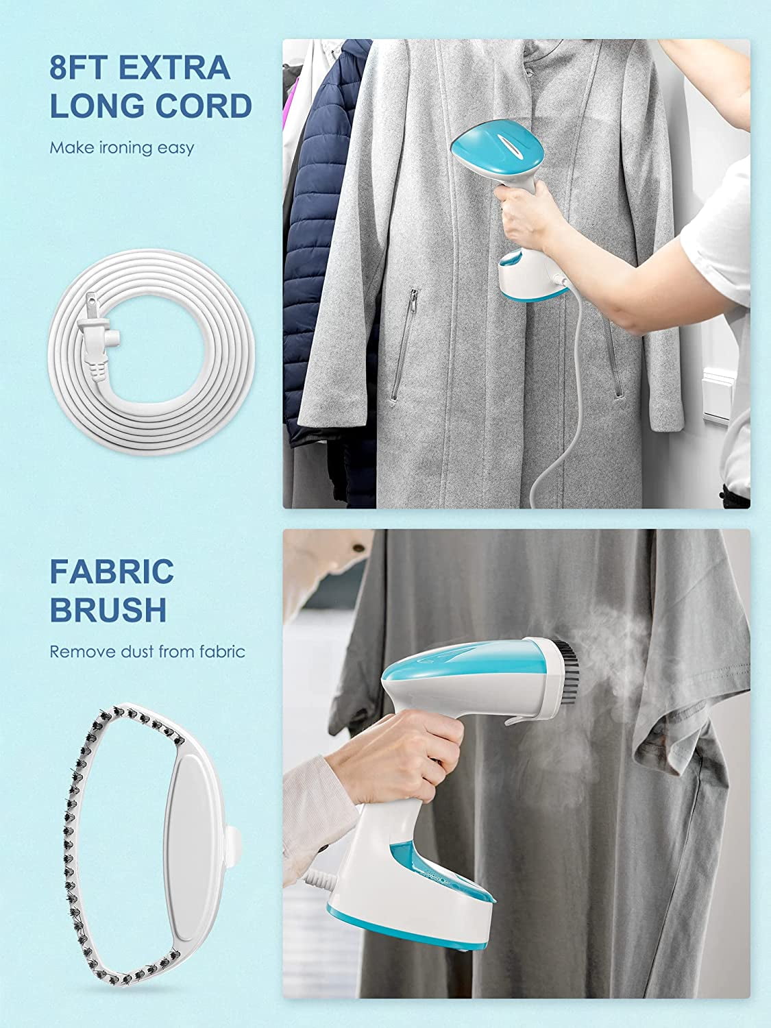 Reemix Steamer for Clothes, Folding Handheld Design Garment Wrinkles Remover, 20g/min Strong Penetrating Steam, 25-Sec Fast Heat-up, for Home, Office and Travel
