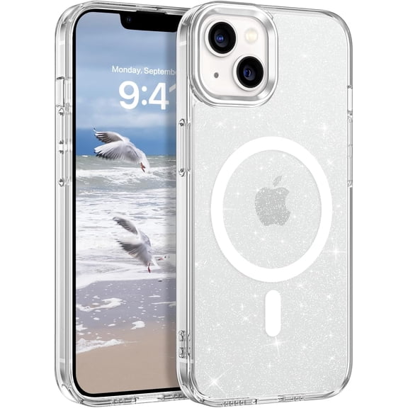 Magnetic for iPhone 13 Case & iPhone 14 Case, Clear Sparkly Glitter iPhone 14 Phone Case [Compatible with MagSafe]Shockproof Cute Women Girl Protective Cover Case for iPhone 13/14 6.1",Clear