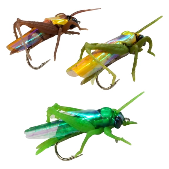 Small Grasshopper Fly Fishing Lures for Freshwater Use, 3 Piece Lure Set with Single Hook, Compact Size for Stream and Lake Fishing Trips