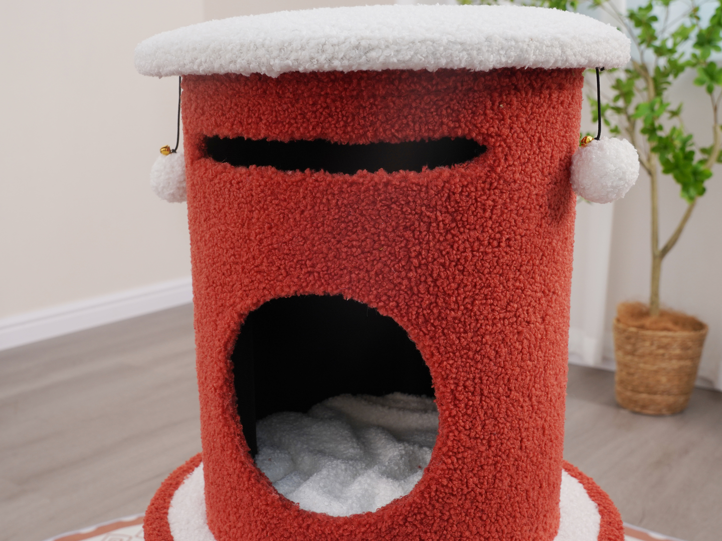 Vibrant Life 3-Level 32.3" High Dynamic Hideaway Cat Condo with Scratching Pad, Red