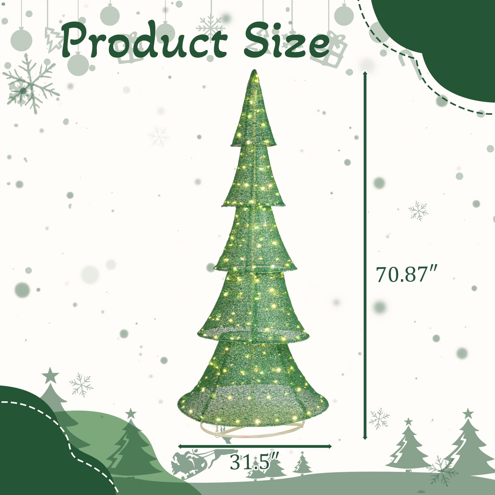 Astoutdoor Lighted Christmas Tree, 6 ft Pre-Lit Pull-Up Tree with 200 Warm White LED Lights, White, Indoor Outdoor Holiday Decoration
