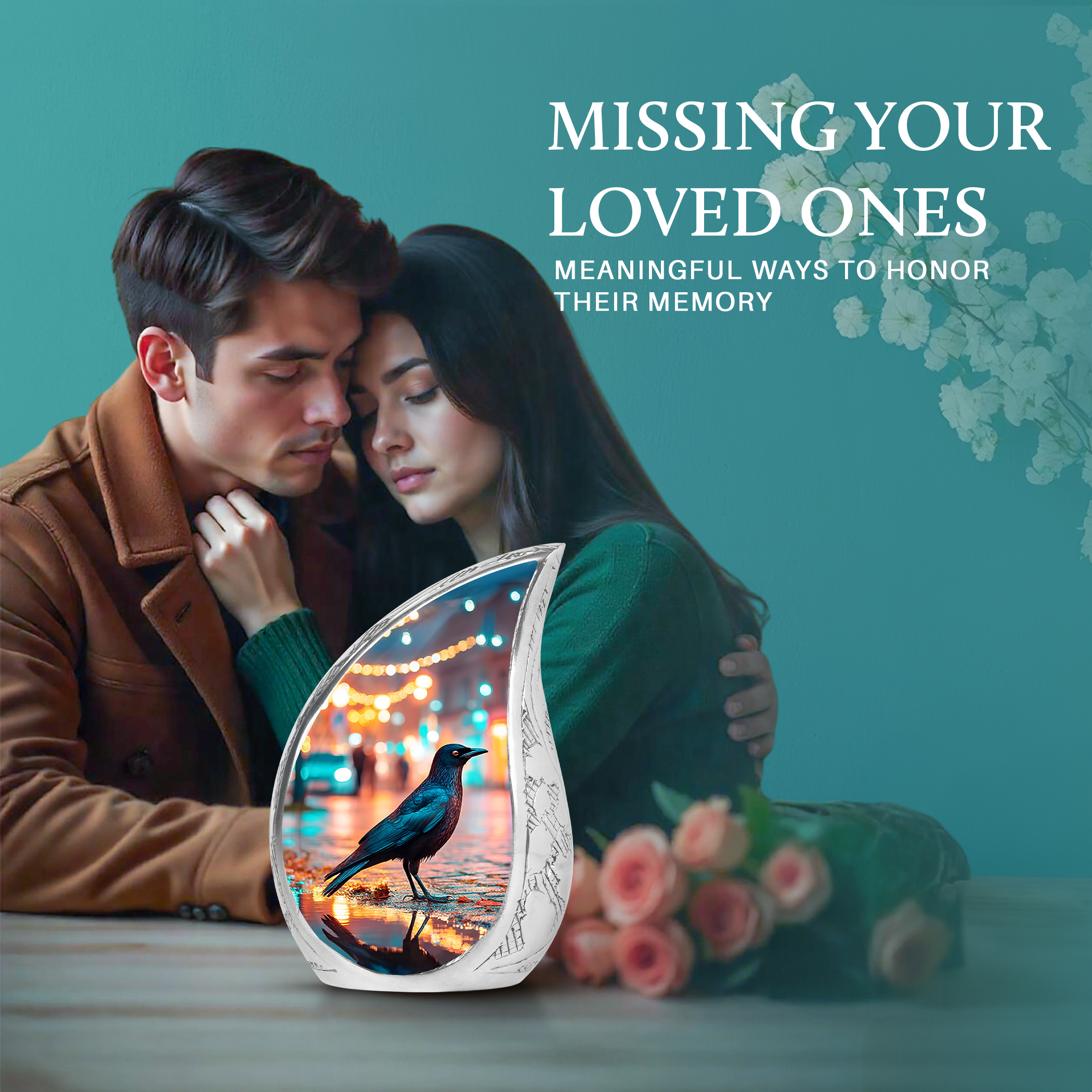SABURIAL Crow Urn - Mini Funeral Urns for Adult Male Ash - Beautiful Cremation Urns for Dad Ashes - Lovely Funeral Urn for Men Ash - Combo - 10 Inch Large & 3 Inch