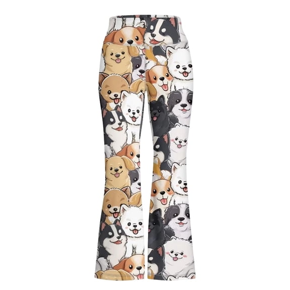 CONROSES Girls Yoga Pants Slim Flared Pants for Girls Trendy Cartoon Dog Graphic Elastic Waist Athletic Jogger Pants