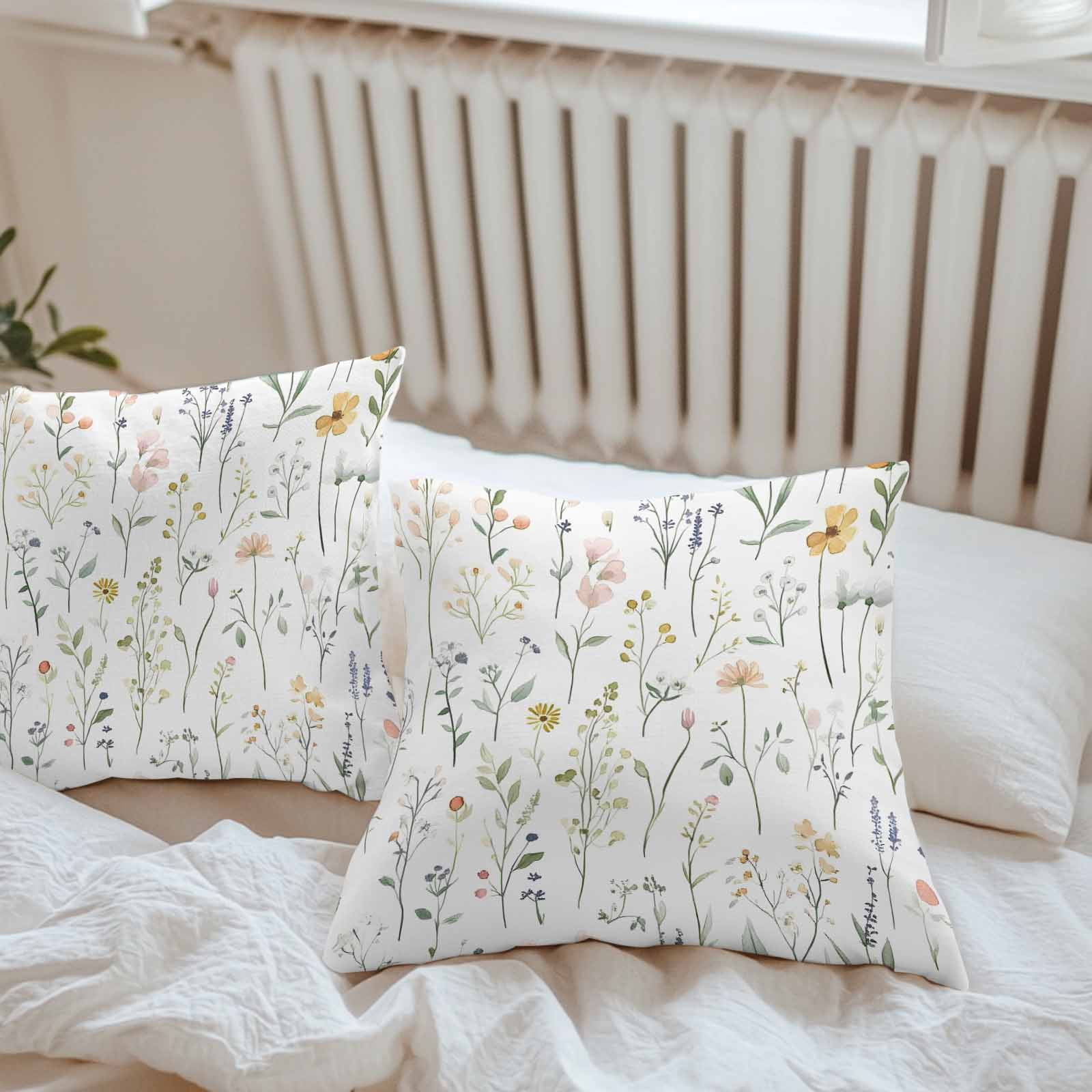 Waterproof Throw Pillow Covers Set of 2, 16x16 Inch Spring Wildflowers Decorative Pillowcases Outdoor Pillow Slip Cushion Covers Set for Couch Tent Rustic Botanical Floral