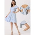 thumbnail image 2 of Unique Bargains Smocked Dress for Women's Summer Casual  Bow Tie Back Ruffle A-Line Dress XS Blue, 2 of 6