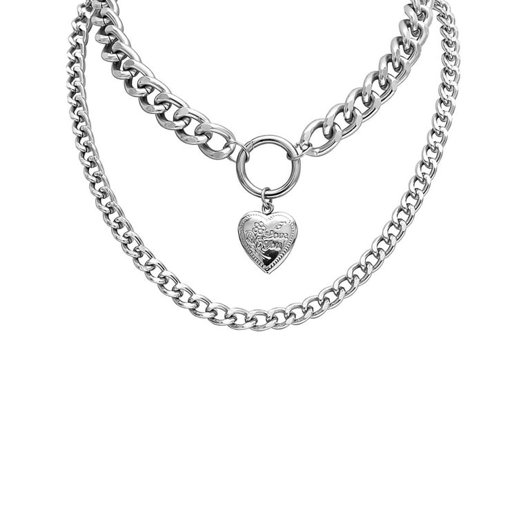 Yuehao Necklaces & Pendants Rhinestone Choker Necklace Diamond Heart Necklaces 2 Rows Chain Jewelry for Women Girls, Adult Unisex, Size: 12.3, Silver