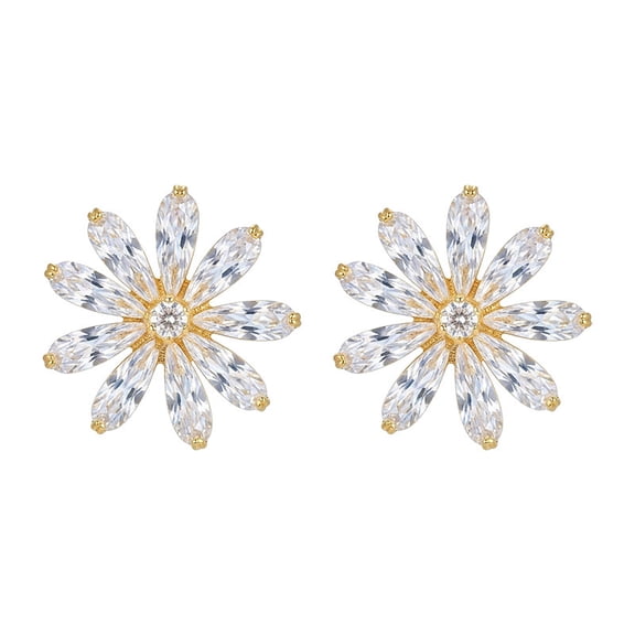 AEXTO Gold Plated 8-Petal Marquise Cut Cubic Zirconia Sunflower Shape Stud Earrings Elegant Sparkling Style Hypoallergenic Ear Jewelry for Daily Casual Wear Office Party Wedding