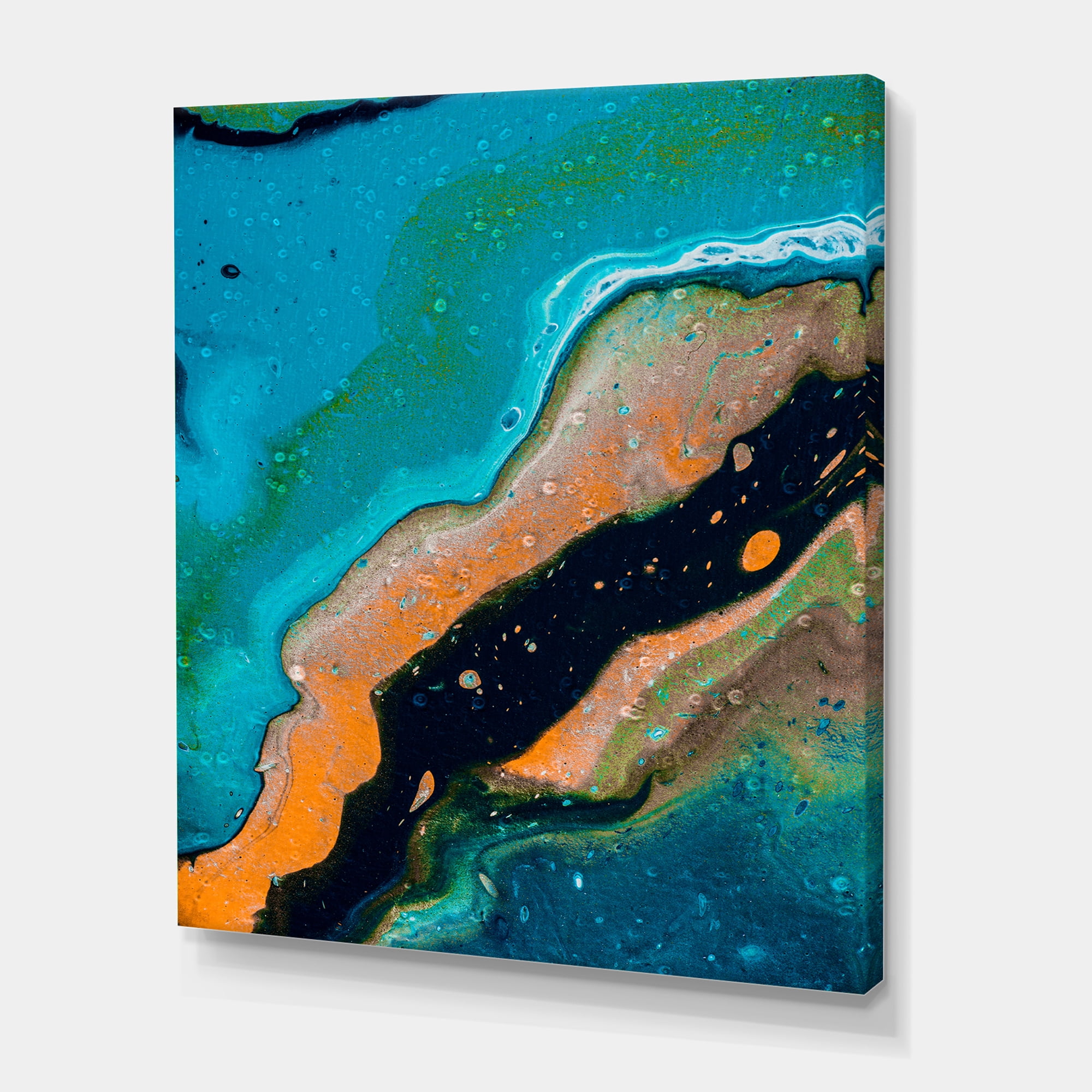 Designart ' Abstract Marble Composition In Orange and Blue II ' Modern Canvas Wall Art Print