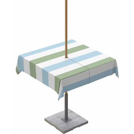 Sage Green Blue Horizontal Striped Square Tablecloth with Zipper Waterproof Table Cloth with Umbrella Hole Patio Tablecloths for Outdoor Tables Colorful Lines on White Washable Spillproof Table Cover