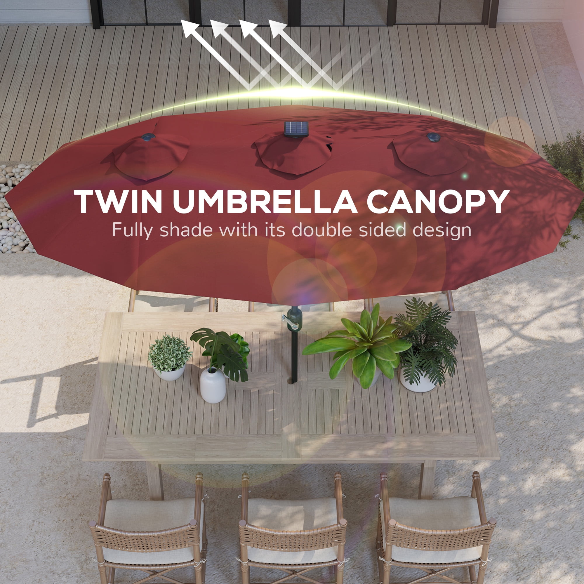Outsunny 9.7' Double-sided Patio Umbrella with 3 Air Vents, Tilt and Crank, Outdoor Umbrella, Red
