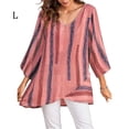 thumbnail image 2 of Qarigey Camiseta de mujer Blusa suelta de manga larga Top de rayas con cuello en V de otoño Prendas para la parte del cuerpo Rojo L, 2 of 4