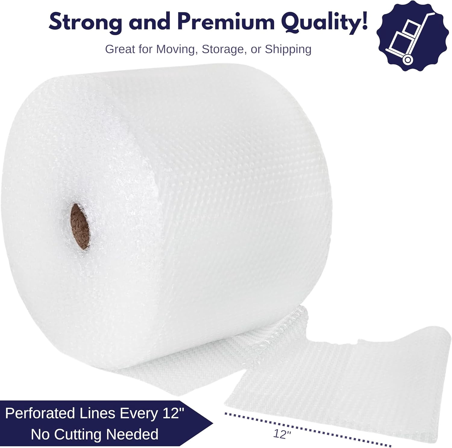Pacron Clear Bubble Wrap Roll 100FT x 24IN, 5/16" Medium Bubble Roll - Perforated 12IN 1-Roll, Durable Plastic Wrap for Shipping, Moving, & Storage