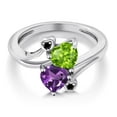 thumbnail image 3 of Gem Stone King 925 Sterling Silver Green Peridot Purple Amethyst and Black Diamond Ring for Women (1.51 Cttw, Heart Shape 6MM, Gemstone August Birthstone, Size 6), 3 of 6
