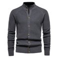 thumbnail image 4 of UVEASISHA Knit Cardigan Sweaters for Men Button Down Casual Stand Collar Pullover Sweater Lightweight Fashion Open Front Cardigans Fall Thin Knitted Jacket Dark Gray XL, 4 of 6