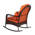 thumbnail image 2 of IVV Outdoor Wicker Rocking Chair, Patio Rattan Rocker Chair with Orange Cushions & Waist Pillow & Steel Frame, All-Weather Rocking Lawn Wicker Furniture for Garden Backyard Porch (Brown), 2 of 10