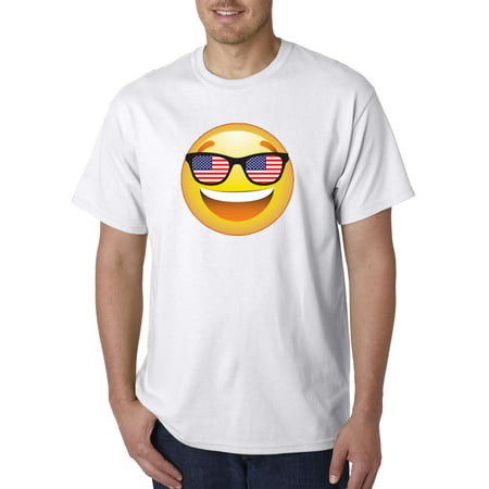 Trendy USA 474 - Unisex T-Shirt Emoji Smiley Face USA American Flag Sunglasses 4th July 3XL White
