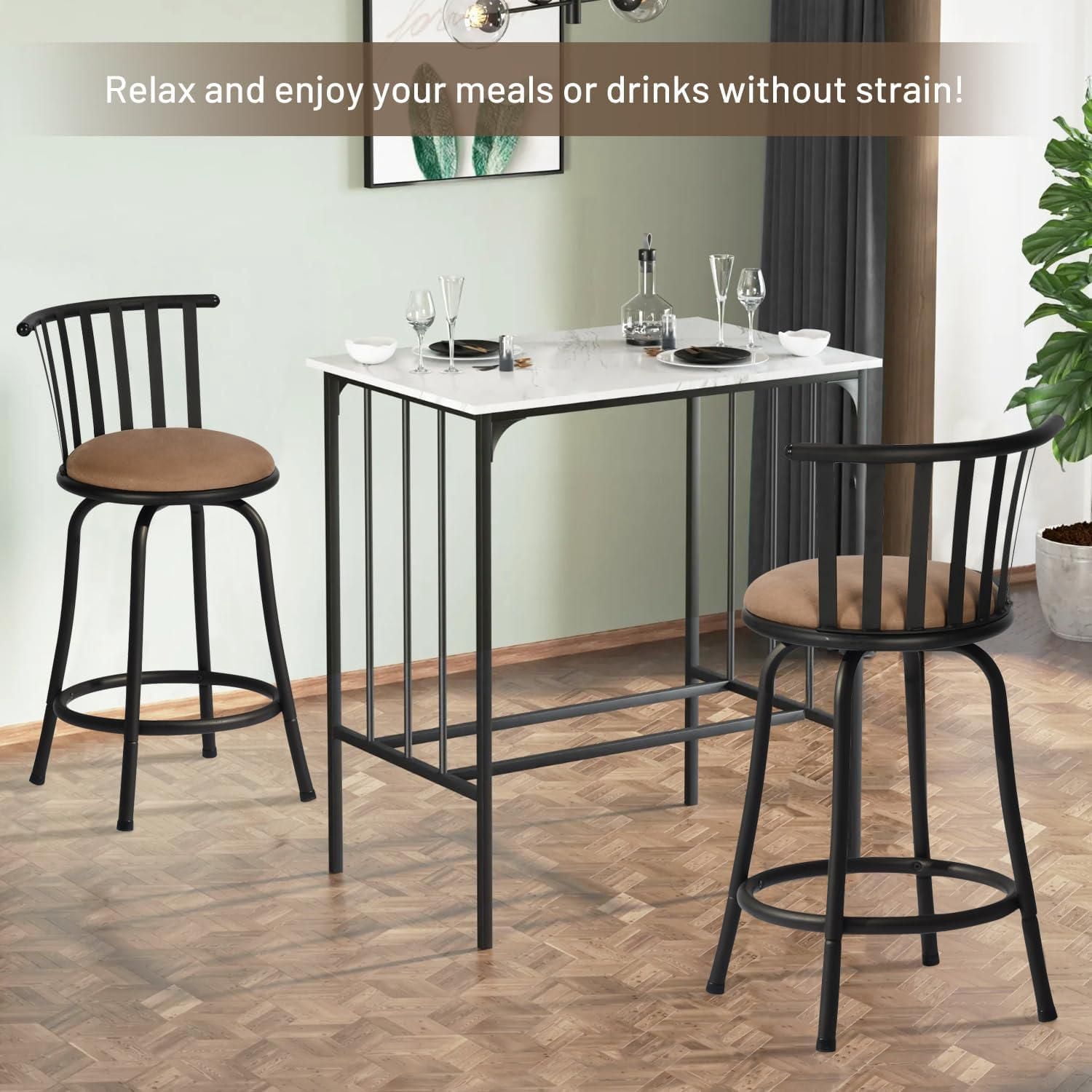 Homylin Barstool Set of 3, Industrial Style, Height Adjustable Swivel Counter Chairs Set with Upholstered Backrests.
