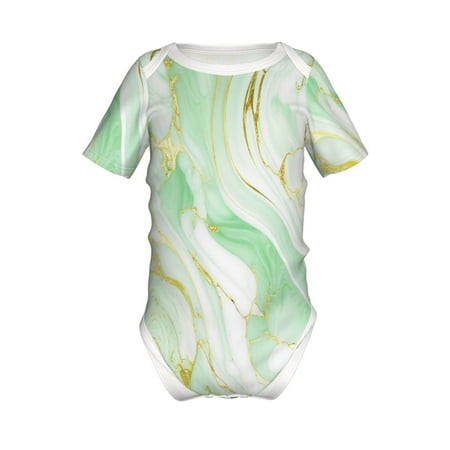 

Adobk Green And Gold Abstract Marble Print Baby Climbing Clothes Jumpsuit Rompers Classic Rompers Child Short sleeve Bodysuits-3 Months