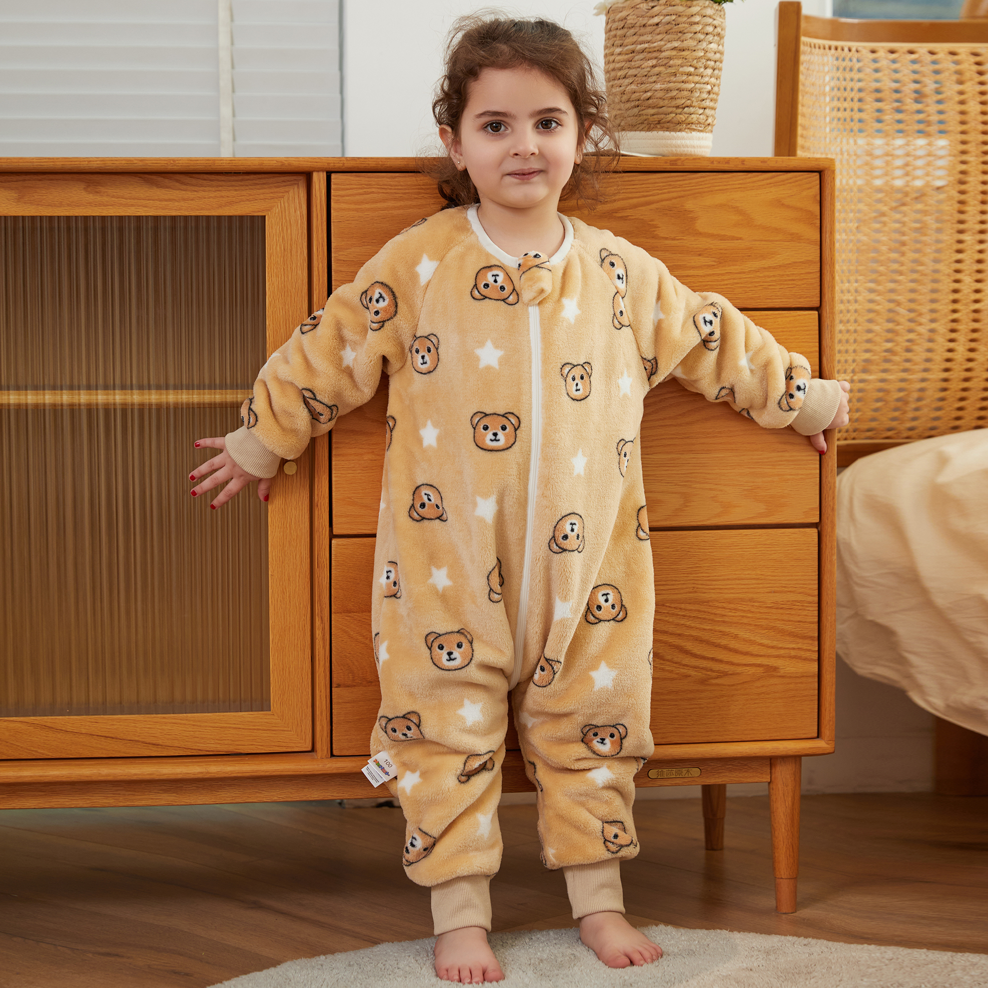 ATAIKU Toddler Sleeping Sack 9M-6T Winter Warm Flannel 2-Way Zipper Baby Sleep Sack with Feet, Infant Animal Bear Wearable Blanket