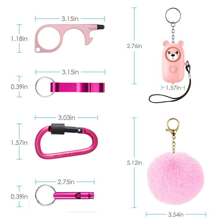 Keychain for Women, AMIR Safety Keychain Set with Alarm 6 Pcs Keychain  Accessories Keychain for Kids Girls Woman Pink