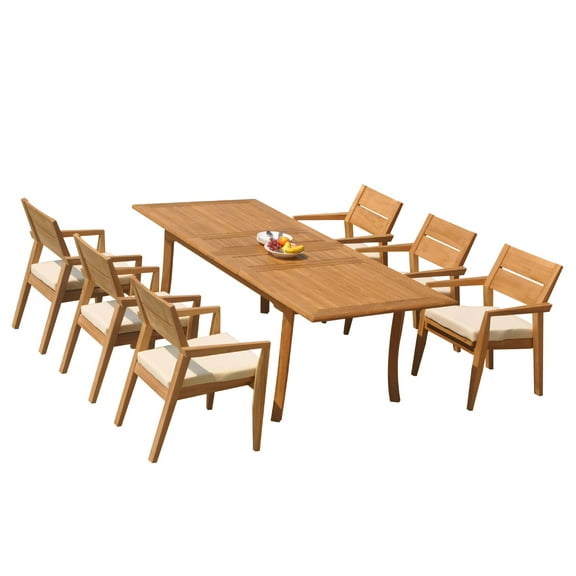 Grade-A Teak Dining Set: 6 Seater 7 Pc: 94" Rectangle Table And 6 Vellore Stacking Arm Chairs Outdoor Patio WholesaleTeak #51VL2007