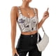 thumbnail image 4 of Lucakuins Mujeres Verano Mini Sling Chaleco Sin Mangas Espalda al Aire Corte Bajo Estampado de Periódico Crop Tops Lucakuins  moda, 4 of 8
