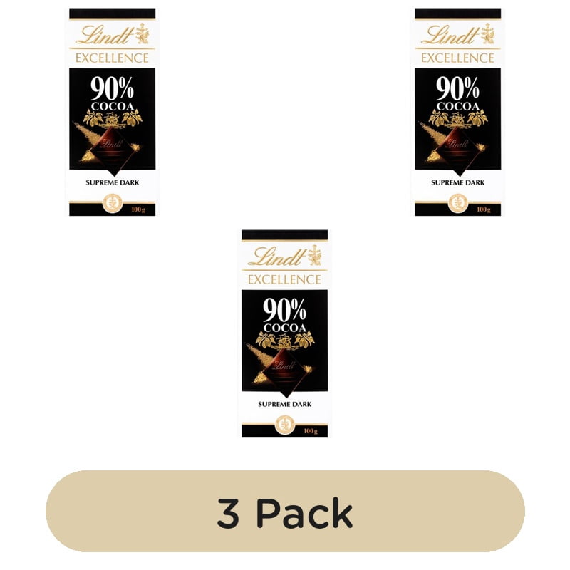 Lindt Excellence Intense Dark 90% Cocoa Chocolate Bar 100g, British Import (Pack of 3)