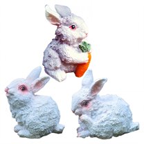 ICERUN 3Pcs Garden Statues,Resin Mini Rabbit Sculpture Yard Decor,Fairytale Style Finish Outdoor Decorations for Yard,Style4