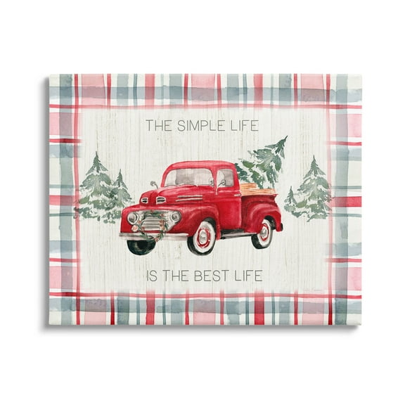 Stupell Industries Simple Life Is Best Plaid Truck Graphic Art Gallery Wrapped Canvas Print Wall Art, Design by Kristen Brockmon