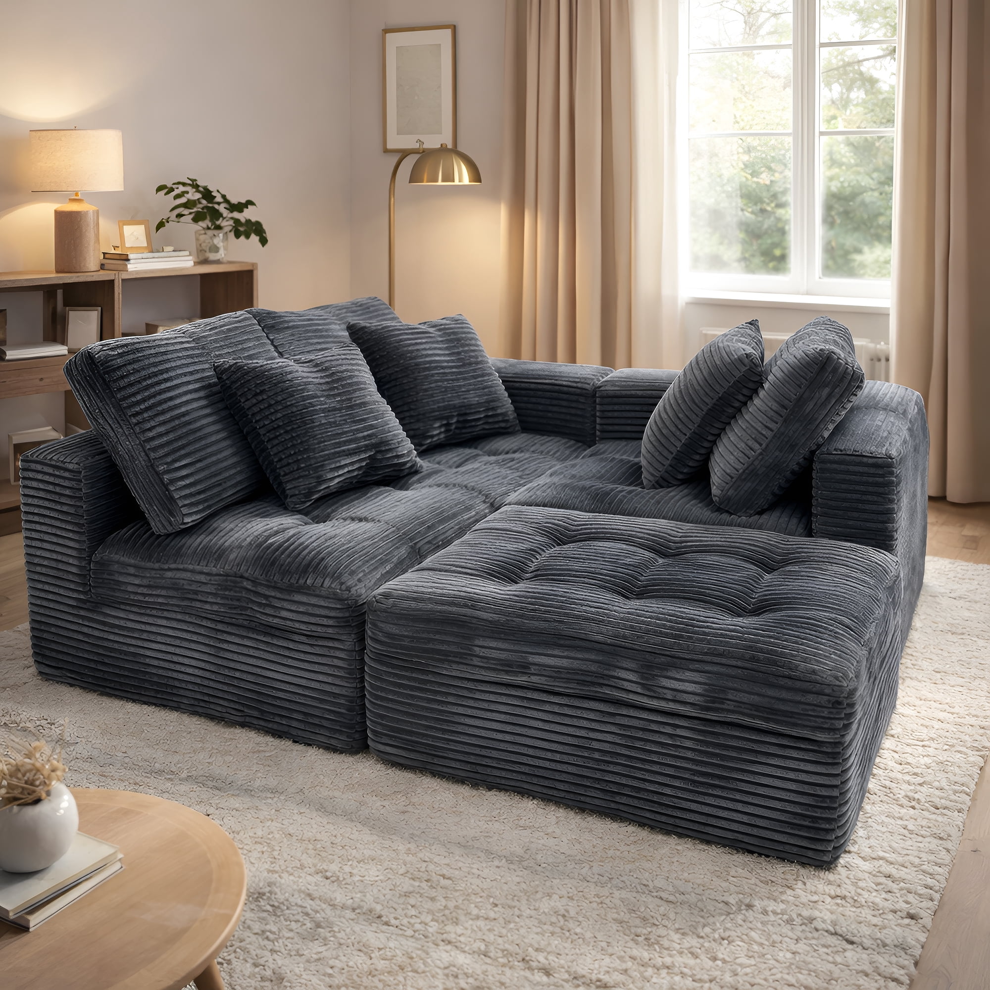 Modular L-Shaped Sectional Sofa with Ottoman, 105'' Cloud Sofa Set, 3-Seat Modular Sofa Couch for Living Room, DIY Combination