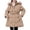 Khaki, variant on Little Girls Kids Jackets Detachable Hooded Zip Up Solid Color With Belt Winter Casual Outerwear Coat Kids Size 7-8T