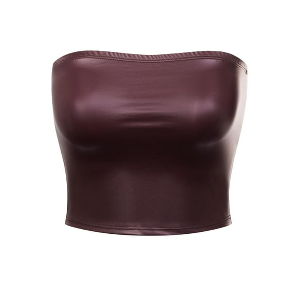 Made by Olivia Women's Sexy PU Cropped Lightweight Tube Top