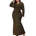 thumbnail image 1 of FOCUSNORM Robe de Soirée pour Femmes Grande Taille Pailletée à Manches Longues à Col en V Ajustée Longue Robe Formelle Robes de Bal, 1 of 6