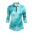 thumbnail image 2 of Uorisanigo Blue Marble Women's Golf Shirt Size S Fashionable Women's 3/4 Sleeve Athletic Golf Shirts Versatile Workout Tops Zip Up Collar Quick Dry Outing Wear Workout Sports, 2 of 7