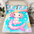 thumbnail image 2 of Manfei Kids Children Cartoon Axolotl Twin Sheet Sets 3pcs,Kawaii Rainbow Twin Fitted Sheet Microfiber,Cute Stars Print Breathable Flat Sheet,Super Cozy Room Decor, 2 of 7