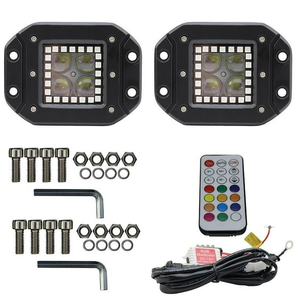 Race Sport Lighting Driving/Fog Light RSRGB12B Driving/Fog Light; ColorADAPT; LED; Blue/Green/Red; 3 Inch Square; Clear Lens; Black Housing; Flush Mount; Set Of 2