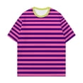 thumbnail image 4 of Women's Striped Tee Short Sleeve Round Neck Casual Top Minimalist Wear Comfortable T-Shirt Purple M, 4 of 4