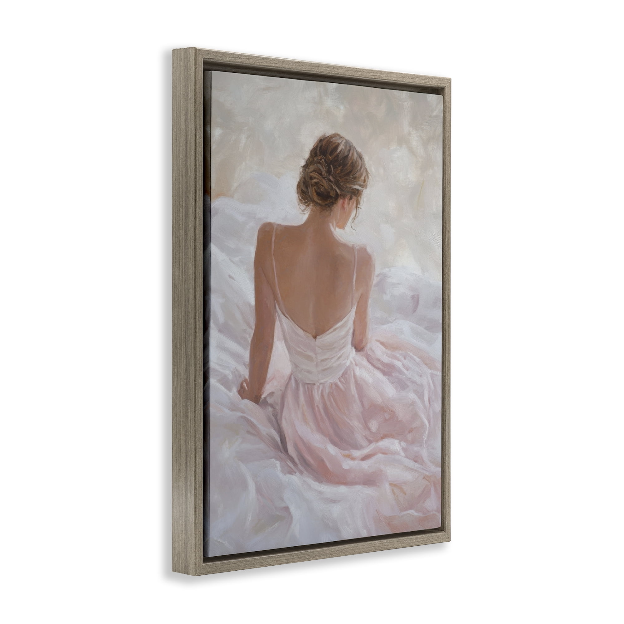 Stupell Industries Quiet Reflection in Pastel Pink Brown Framed Floater Canvas Wall Art, design by Petal Prints Design