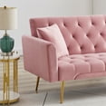 thumbnail image 6 of 71 Inches Velvet Futon Sofa Bed with 2 Pillows,Modern Convertible Futon Couch with Adjustable Backrest,Pink, 6 of 7