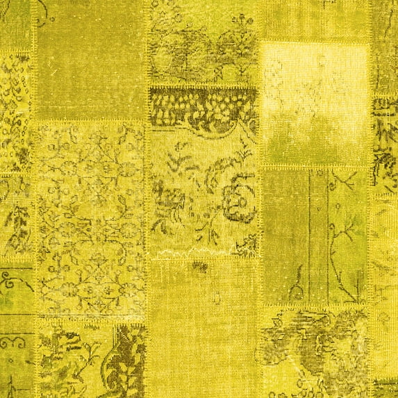 Ahgly Company Indoor Square Patchwork Yellow Transitional Area Rugs, 7' Square