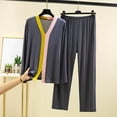 thumbnail image 2 of PNTUTB Pajama Set for Women Color Block Long Sleeve V-neck Top and Elastic Waist Pants Loose Casual Comfort Soft Two Piece Set, 2 of 7