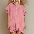 thumbnail image 5 of Smsaxvxz Summer Dresses for Women Fashion Solid V Neck Ruffle Short Sleeve Casual Loose Pocket T-Shirt Dress Pink M, 5 of 7