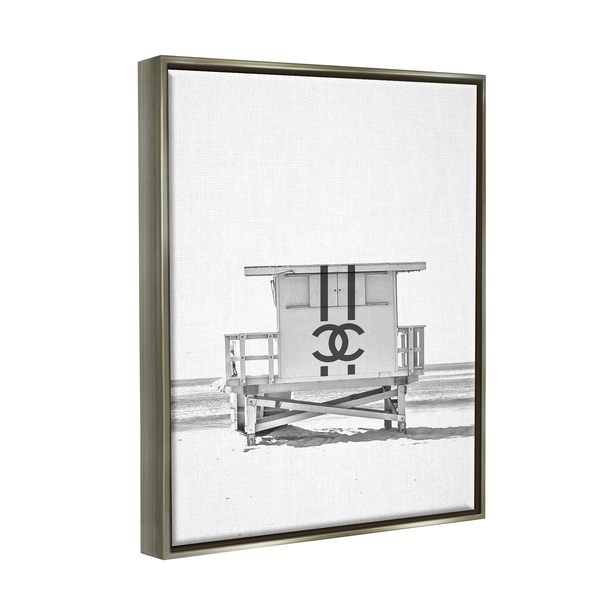 Stupell Industries Fashion Brand Beach Hut Nature Painting Gray Floater Framed Art Print Wall Art, 25 x 31