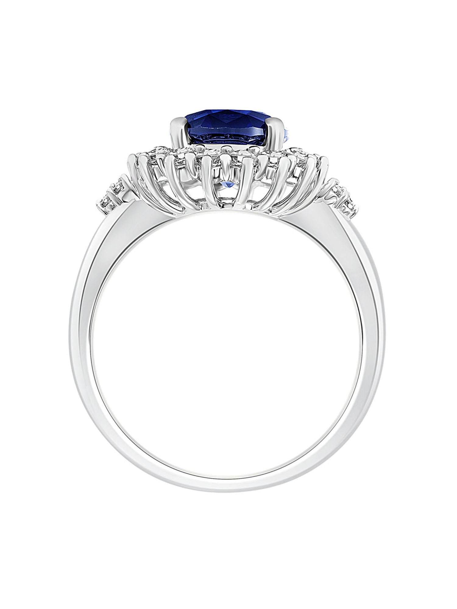 4 1/10 Carat T.G.W Created Blue and White Sapphire and Diamond-Accent Halo Sterling Silver "Indigo Gem" Engagement Ring